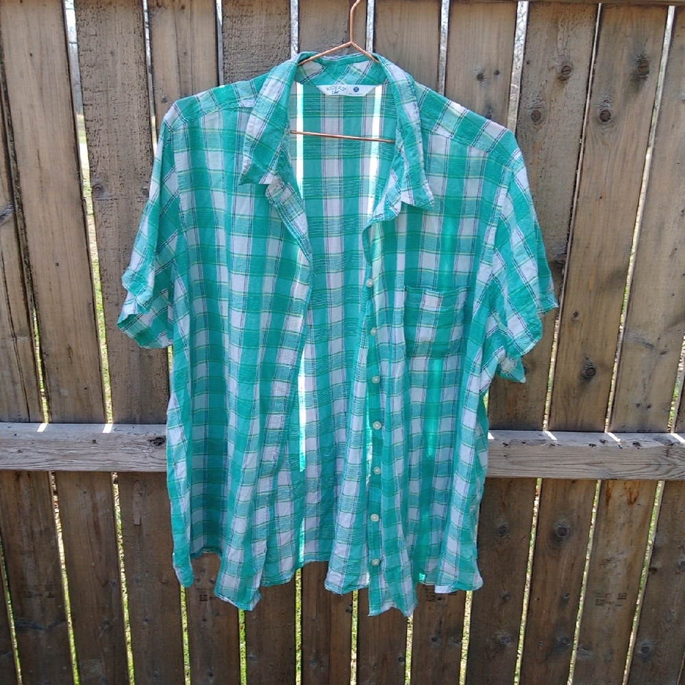 Riders By Lee Short Sleeve Plaid Button Down Shirt Top - Picture 2 of 12